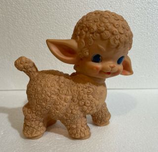 Vintage 1955 The Sun Rubber Co.  Lamb Rubber Squeaky Baby Toy,  6.  5 " Tall Pink