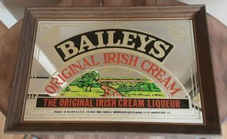 Vintage Baileys Irish Cream Liquor Bar Mirrored Sign Green Wood Frame