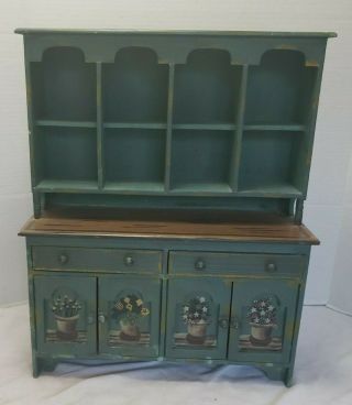 Vintage Hand Painted Child’s Hutch Cabinet Toy Play Kitchen 17 " X 21 " X 7 "