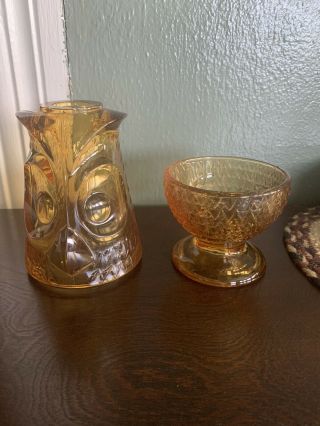 Vintage Viking Amber Glass Owl Fairy Lamp Votive Candle Tea Light Mcm Retro Hoot