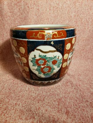 Vintage Mid Century Gold Imari Japan Hand - Painted Large Porcelain Planter.