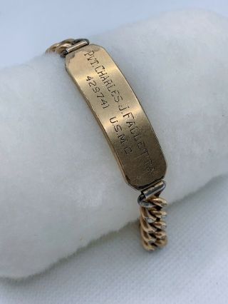 Vtg Gold Filled Ww2 U.  S.  M.  C.  Sweetheart Chain Id Bracelet Sz - Xl 40.  8g Bck