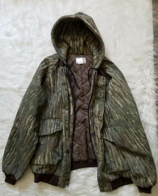 Vtg Cabelas Realtree Camo Jacket Hooded Quilted Lined Hunting Coat Men Size Xl