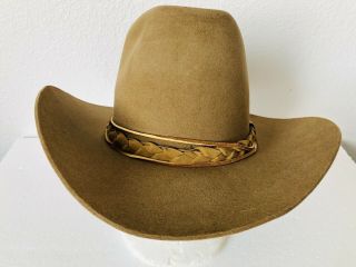 Vintage John B Stetson Brown 4x Beaver Cowboy Hat 7 ⅛ Xxxx Braided Leather Band