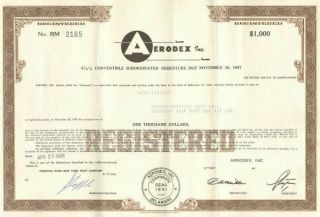 Aerodex Military Aviation Engine Supplier Stock Certificate