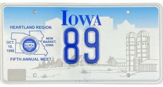99 Cent 1998 Iowa Alpca Heartland Region Meet License Plate 89 Nr