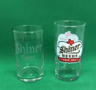 Shiner Beers Shell Glass Pair / Vtg Texas Bar Advertising / Tavern Collectibles