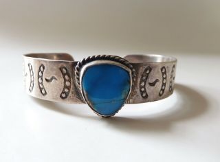 Vintage Navajo Stamped Sterling Silver & Turquoise Cuff Bracelet