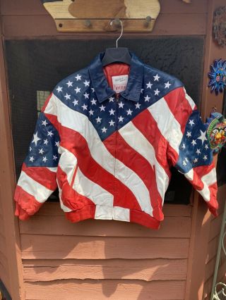 Vintage Michael Hoban Wheremi Usa Flag Leather Jacket Men’s Size Xl