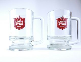Pair (2) Vintage Lone Star Beer Heavy Glass Mugs