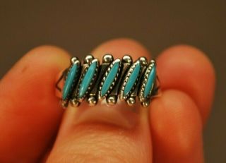 Vintage Navajo Petit Point Turquoise Sterling Silver Ring Sz 6 Stamped 2.  97 G
