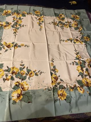 Vintage 1950s California Hand Print Tablecloth Wilendur 50 X 51 Square NOS 2