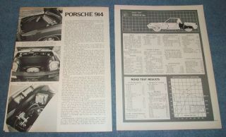 1970 Porsche 914 Vintage Road Test Info Article 