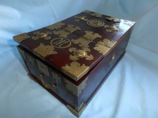 Antique Oriental Chinese Jewelry/trinket Box W/fold Up Mirror & Drawer