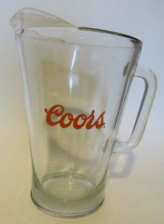 Vintage Coors Beer Clear Glass Pitcher Barware Mancave