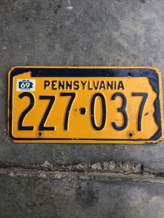 Vintage 1969 Pennsylvania License Plate Blue & Orange W/ Registration Sticker