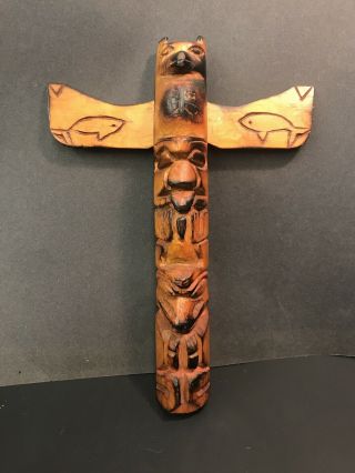 Northwest Coast First Nations Native Carving Art Old Totem Eagle Salmon Burn Way