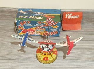Sky Patrol Vintage Tinplate Clockwork Plane Made In Great Britain Flying Toy