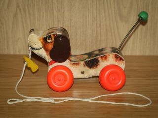 Fisher Price Little Snoopy Dog Pull Along Toy Wooden Vintage 1965 Retro Classic