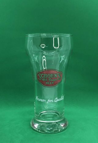 Schoen’s Old Lager Beer Glass / Bulge Top Pilsner Sham / Vintage Bar Advertising