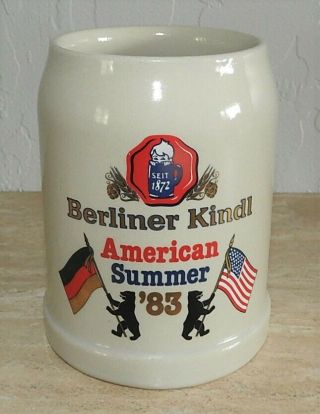 Vintage Berliner Kindl Stonewear Mug " American Summer 1983 " Logo & Flags Rastal
