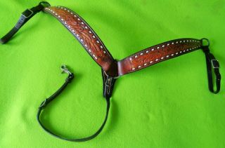 Quality Buckstitch Vintage Tooled 2 - 1/2 " Wide Leather Ranch Breast Collar Nr