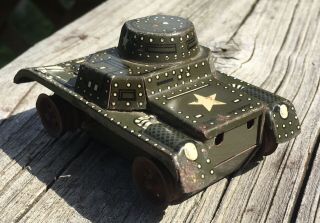 Antique Key Wind Army Tank Made In Germany Us Zone Tin Toy Vintage 1940 - 50s
