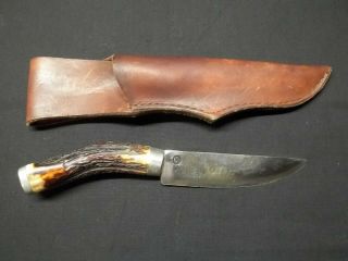 Custom Made Knife With Sheath - Stag/antler Handle