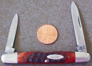 Vintage Case Xx Usa 9 Dot Pocket Knife Etched Blade,  Jigged Red Bone Handles