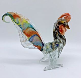 Vtg Collectible Handmade Murano Style Colorful Art Glass Rooster Home Decoration