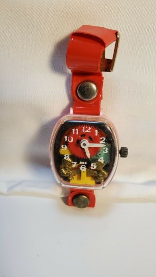Vintage Merry Manufacturing Co Red Teeter Totter Childs Real Wrist Watch