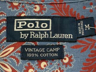Vtg Polo Ralph Lauren Mens Medium Blue Paisley Hawaiian Button Up Shirt EUC 3