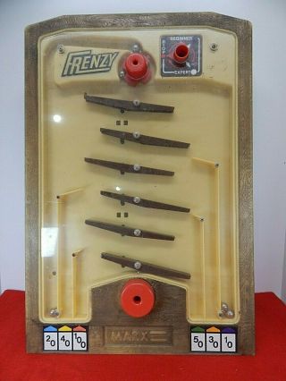 Vintage Frenzy Marx Pinball Table Top Arcade Style Flipper Skill Game Toy 1970 