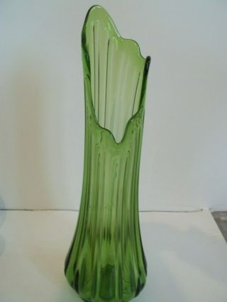 Vintage Mid Century Modern Green Swung Art Glass Vase 20 " Tall