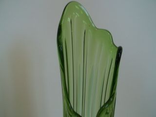 Vintage Mid Century Modern Green Swung Art Glass Vase 20 