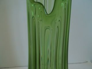 Vintage Mid Century Modern Green Swung Art Glass Vase 20 