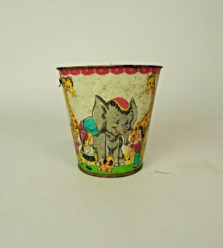 Vintage J.  Chein&co.  Rusty Tin Sand Pail At The Circus Made In Usa