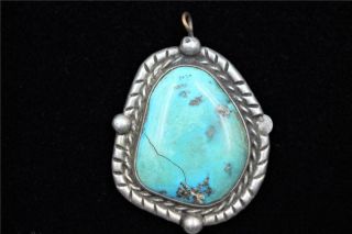 Heavy Vintage Navajo Sterling Silver Turquoise Signed B Handmade Pendant