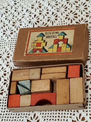 Antique German Miniature Wooden Building Blocks Bricks Architectural Dollhouse