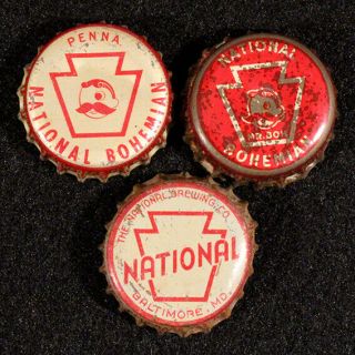 3 National Beer Pa Tax Cork Bottle Caps Baltimore Maryland Natty Boh Bohemian Md