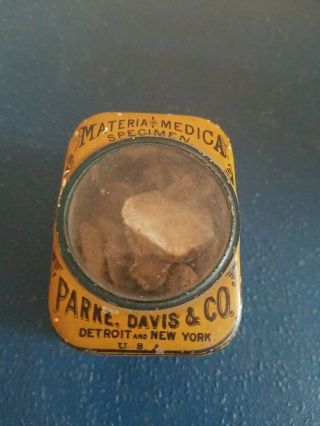 (vtg) 1800s1900s Parker Davis Specimen Glass Domed Tin Materia Medica Detroit Ny