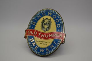 Vintage Old Thumper Ringwoodextra Strong Ale Brewery Beer Pump Clip Badge,  Font