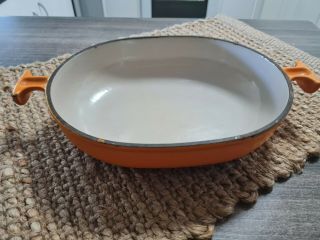 Vintage Le Creuset French Cast Iron Orange Enamelled Oval Baking Dish 25