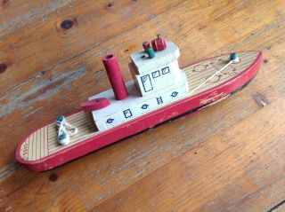 Vintage Cass Wooden Tug Boat Antique Toy