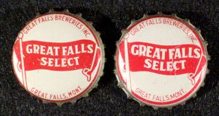 2 Different Great Falls Select Cork Lined Beer Bottle Cap Montana Crown Mont Mt,