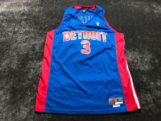 Vintage Authentic Nike Detroit Pistons Ben Wallace Jersey 3 Size Large Blue Red