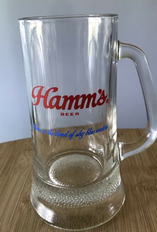 Vintage Hamm’s Beer Heavy Glass Stein Mug Tankard 12 Oz 6 1/2” Tall