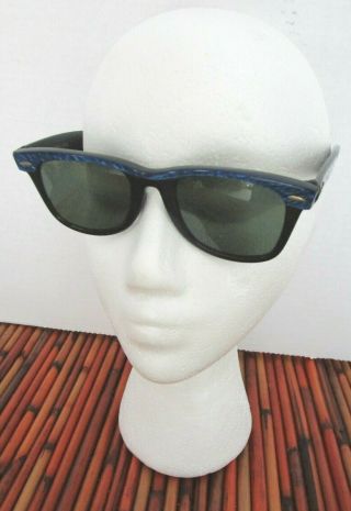 Ray Ban B & L USA Vintage Sunglasses Wayfarer Electric Blue & Ebony w/ Case 3