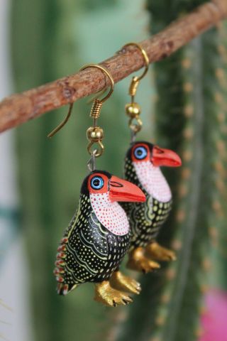 Alebrije Puffin ? Earrings Detailed By Ana Xuana Handmade Oaxaca Mexico Folk Art
