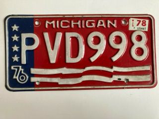 1976 1978 Michigan License Plate Bicentennial All